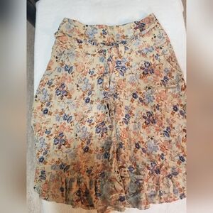 s.t.m. Beige Blue Pink Floral Ruffle Hem Midi Skirt Boho Cottagecore Small
